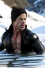 Placeholder: brad pitt bathing in a frozen lake with snorkel