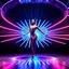 Placeholder: mocap graphic, balerina dancing in a 3d recursive fractal stage with disco fashing lights