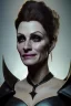 Placeholder: Julia Roberts as evil queen in black leather gown, evil, busty, cleavage, curvy, angry, stern look. character design by cory loftis, fenghua zhong, ryohei hase, ismail inceoglu and ruan jia. unreal engine 5, artistic lighting, highly detailed, photorealistic, fantasy