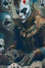 Placeholder: A harlequin character, playing cards with other people , sf, intricate artwork masterpiece, ominous, matte painting movie poster, golden ratio, trending on cgsociety, intricate, epic, trending on artstation, by artgerm, h. r. giger and beksinski, highly detailed, vibrant, production cinematic character render, ultra high quality model