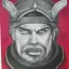 Placeholder: dungeons and dragons, fantasy, dwarf, dark priest, full plate armour, ironclad, dark silvery metal, dark red glow, watercolour, large strokes, distinct face, portrait, head