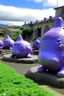 Placeholder: A purple university with slimy snails designed in Moai statues