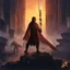 Placeholder: star wars bald male corellian jedi pilot wearing black and gunmetal grey old republic armored robes with gold trim, alone, battle-ready Jedi Master defending a ruined ancient city surrounded by golden light, centered head and shoulders portrait, hyperdetailed, dynamic lighting, hyperdetailed background, 8k resolution, volumetric lighting, light skin, fully symmetric details