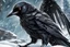 Placeholder: Symbiote Cyber Machine crow in 8k anime realistic drawing style, black wings, close picture, snow, apocalypse, intricate details, highly detailed, high details, detailed portrait, masterpiece,ultra detailed, ultra quality