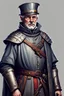 Placeholder: a greying man, a detective wearing medieval guardsman clothing