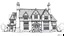 Placeholder: A detailed ink illustration of a front elevation of a Tudor fantasy house, with tall chimneys and roofs.