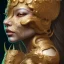 Placeholder: Sango fantasy, fantasy magic, intricate, sharp focus, illustration, highly detailed, digital painting, concept art, matte, art germ and Paul Lewin and Kehinde Wiley, masterpiece Indonesian lady head bronze tiger Asian African girl nice breast Hawaiian hair turquoise golden waves