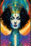 Placeholder: Create a chaotic abstract cubist Tarot Card depicting , The Queen of Swords , with highly detailed facial features, in the style of Bill Sienkiewicz, Philippe Druillet, Gustav Klimt, and Jean Giraud Moebius, precisely drawn, colored and inked, with ornate bordered edges