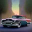 Placeholder: volumetric night time 1950s' city environment and background, concept study, close-up pencil sketch and color marker of 1953 buick skylark car, house of kolor candy paint, matchbox™, custom, car-toons, convertible roof down, classy black paint job, realistic shaded volumetric lighting, ambient occlusion, anime, backlight, random custom bodywork and coachbuilding by roy brizio