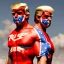 Placeholder: Realistic image of Donald trump wrestler, Mexican wrestling style, eyes mask, red and blue breeches, glow confederate flag dress, suspenders, retro style, 80s, vibrant color, highly detailed, sky background, concept art, unreal engine 5, god rays, ray tracing, RTX, lumen lighting, ultra detail, volumetric lighting, 3d, finely drawn, high definition, high resolution.