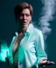 Placeholder: Ultra Realistic image, photo studio, medium shot view, a woman making the fuck off gesture with his hand, blue smoke coming out of his nose and mouth, happy. Latex inflatable coat, soft color, highly detailed, unreal engine 5, ray tracing, RTX, lumen lighting, ultra detail, volumetric lighting, finely drawn, high definition, high resolution.