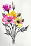 Placeholder: ‘Art is the unceasing effort to compete with the beauty of flowers and never succeeding" is a vividly bold, mesmerizing watercolor masterpiece that redefines floral art, showcasing a harmonious blend of vibrant colors. Each blossom is accentuated with a thin black/gold or white/silver ink outline, creating a formal linear design.