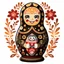 Placeholder: draw matryoshka dolls, the matryoshka is smiling, the kind sweet face of the matryoshka doll, behind the matryoshka Russian patterns in the style of Khokhloma