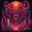 Placeholder: Neon legacy of nyctophobia, by Joe Fenton, mind-bending illustration; asymmetric, warm colors, dark background