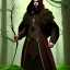 Placeholder: Male, Dark hair, Digital Art, Bow in hand, Hooded Cloak, Dark Forrest background