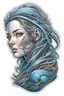 Placeholder: a sticker with a drawing of a woman's face, cyberpunk art, inspired by Marco Mazzoni, Artstation, fantasy art, fractal veins. cyborg, in the style dan mumford artwork, girl with plaits, beautiful detailed body and face