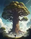 Placeholder: gigantic, insanely high tree growing higher than stratosphere, gigantic world tree fantasy concept art, oak