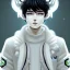 Placeholder: masterpiece - face - anime boy - black hair - portrait- white eyes - white horns on head - sharp eyes- handsome