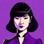 Placeholder: Illustration of a 30 year old Japanese woman with with black hair, front view, purple background