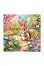 Placeholder: The beautiful butterfly happily sits on a upclose patch of bright green leaves, the bunny and squirrel laughing, colorful garden background , child book illustration style, faces must be the same as reference image