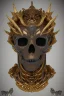 Placeholder: black male African alien, cracks in the voodoo head, wicked, diamond eyes, crown, blood, 8k, finely detailed, photo realistic, leopard style turquoise skull head gold dragon space alien rain skeleton gold teeth silver crown silver space suit spaceships