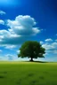 Placeholder: It shows a small lone tree in a green meadow and clouds and a huge blue sky. This image may symbolize beauty, peace, or loneliness.