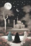 Placeholder: beautiful muslim women sitting in the garden looking at the stars