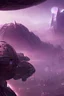 Placeholder: an alien city seen in the distance, alien architecture, purple, environment art, fantasy art, landscape art, in the style of greg rutkowski, illustration, epic, fantasy, intricate, hyper detailed, artstation, concept art, smooth, sharp focus, ray tracing