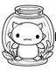 Placeholder: kawaii axolotl in jar minimalistic, line art, background, vector, svg, coloring book page style, black outline on white background