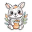 Placeholder: Generate a cute Rabbit, vase flowers, resolution, cartoon-sticker style with clear lines on a pure white background suitable for a children's coloring book.