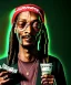 Placeholder: Snoop Dogg, burning cigar with dollars, leaf background, hyper realistic