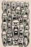 Placeholder: sketch of many faces on a pages, screaming and sad, demented, mad, journal