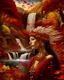 Placeholder: Create a chrystal paralele landscape beige white within the headdress mesmerizing red trees heart tree waterfall falls down from the tears on woman head the woman wearing a landscape art golden water fall headdress flows down her face headdress baroque garden the garden is full of flowers colourful on the golden river baroque sailor fregatt ships intricate detailed photoreal art bokeh lights background venetian masque on the woman portrait cannon 600 D shot photoreal