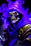 Placeholder: Dungeons & Dragons style high-quality 4k art of Charon from the game Hades breathing large amounts of purple smoke out of his mouth. He appears slightly transparent, looks scary and is smiling.