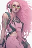 Placeholder: entire body mermaid cyberpunk some fish scales on face pink hair dreadlock sunglasses