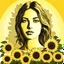 Placeholder: Portrait of a woman, sun and sunflowers, eclectic harmonic dot art