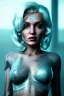 Placeholder: Ultra Realistic image, portrait, blonde woman, sweet Marylin Monroe face, perfect iris, glow eyes, glow makeup. Cyborg, Cyberpunk style, oversized transparent latex coat, yakuza tattoos body. fog, rain, soft color, highly detailed, unreal engine 5, ray tracing, RTX, lumen lighting, ultra detail, volumetric lighting, 3d, finely drawn, high definition, high resolution.