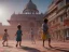 Placeholder: children playing on the Indian street capture them against the sun and make an art silhouette, hyper details, real sharp, 8k