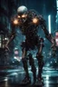 Placeholder: Extreme grandiose and cinematic photo in realistic colors ((cyber skeleton, sparks around)) dynamic pose and expression, in the city ally of steam tales,industrial, futuristic, night, high lighting, intricate, 8k, macro photography,