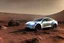 Placeholder: A Tesla 'Model Y' is parked, at the Cydonia region on Mars. (CINEMATIC, WIDE ANGLE LENS, PHOTO REAL)