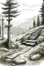Placeholder: Give me a sketch of a hiking trail that has signposts, light poles, and gazebos for climbers and families to rest.
