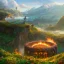 Placeholder: A Epic circular biomechanical fire ring portal, in middle of surreal hills, surrounded with beautiful cloud mist, art by Jordan Grimmer, high level of details