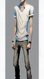 Placeholder: Teen man, black hair, perfect face, style of tomer hanuka, jeans, white, t-shirt, pompadour. standing, full body