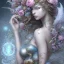 Placeholder: fantasy magic, intricate, sharp focus, illustration, highly detailed, digital painting, concept art, artgerm and paul lewin and kehinde wiley, masterpiece sexy lips with smile Asian lady body flowers head silver bright rain lady outer space pretty, pink blue