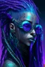 Placeholder: mermaid cyberpunk some scales on face indigo hair dreadlock sunglasses