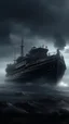 Placeholder: ,surrealism of the dark of a nightmare , hyper photorealistic, hyper detailed dark art color, high resolution, fog, octane render, tilt shift, HDRI Environment, all pictures dark gray, a torpedo hitting a ship and a huge mad creature in the sky behind the boat covering the whole background
