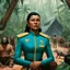 Placeholder: [art by Wes Anderson] GUAI podevache is a female Star Trek officer confronted to an aggressive cannibal tribe in a jungle camp