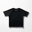 Placeholder: Folded traning T-shirt, top view, flat lay, realistic, male active wear, black breathable material, short sleeves round neck