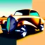 Placeholder: PROMPT: Detailed illustration of a [CAR], metallic body in [COLOR], with subtle rust spots and faded paint details. The car is parked, chrome accents and custom wheels catching the light. The background shows [SCENERY], with a [SKY GRADIENT COLORS]. The style is cinematic, bold, and vibrant, masterpiece digital painting with high detail and game-art inspired realism.