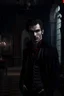 Placeholder: Handsome vampire in gloomy mansion
